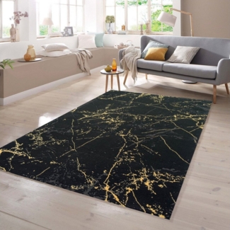 TeppichHome24 Teppich Teppich Marmor Optik in schwarz gold, rechteckig, Höhe: 12 mm