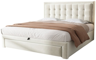HAUSS SPOLE Polsterbett 140x190 mit Kasten und Schubladen, Lattenrost, Samtstoff, beige (Doppelbett, mit 2 Schubladen, Holzlattenunterstützung, 1-tlg, 140*190 mit Lattenrost und Kopfteil,Stauraumbett,ohne Matratze), modernes Design