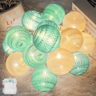 Ciskotu Lichterketten Inne Batterie, 3.8M Lichterkette Lampions 20 LED, Cotton Ball Lichterkette Kugeln für Kinderzimmer Weihnachten Party Garten Terrasse (Grün)