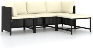 vidaXL 4-tlg. Garten-Sofagarnitur mit Auflagen Schwarz Poly Rattan 313516