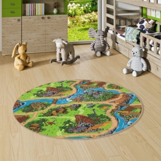 Snapstyle Kinderteppich Kinder Spiel Straßen Teppich Dino Welt Rund, Rund, Höhe: 4 mm