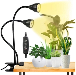 Rosnek Pflanzenlampe LED Grow Light,Doppelkopf,Vollspektrum,Timer,Clip-On,USB, LED, Blau, Gelb, Rot, Doppelkopf-Pflanzenlicht