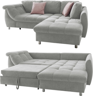ECKSOFA mit Schlaffunktion, Wellenunterfederung, Ottomane rechts 250/190/84 cm, Mikrofaser Grau