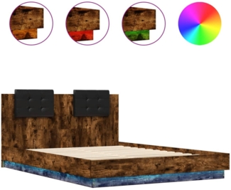 vidaXL Bettgestell mit Kopfteil & LED-Leuchten Räuchereiche 120x200 cm 3210021