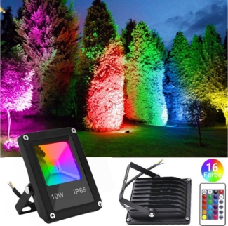 MUPOO LED Flutlichtstrahler RGB LED Flutlicht 10W,4 Modi Außenstrahler mit Fernbedienung, 900 LM, LED fest integriert