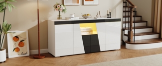 Wohnzimmer-Sideboard, Hochglanz mit LED-Beleuchtung, 140 x 40 x 65 cm, Schwarz-Weiß