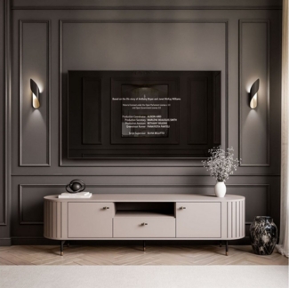 yourhouse24 TV-Schrank LINNEA 180cm 2D1S Runde Ecken Lamellen Kaschmir/Schwarz