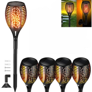 LETGOSPT LED Solarleuchte 4er-Pack Solar lampe, LED Solar Lampe Fackel Leuchte Flammenlicht, LED fest integriert, Warmes Licht, IP65 Wasserdicht, Solar LED-Fackeln,LED Gartenstrahler Deko