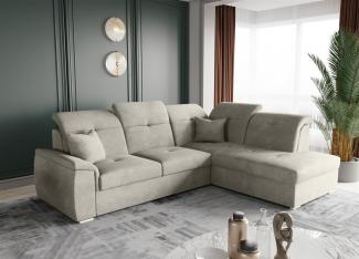 Ecksofa Schlafsofa Sofa FREJA Stoff Brooklyn Beige Ottomane Rechts