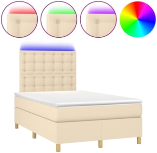vidaXL Boxspringbett mit Matratze & LED Creme 120x190 cm Stoff 3270279