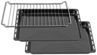 ICQN Backblech 445 x 375 x 25 mm mit Gitter, Emailliert, (Set, 3-St, 2x Fettpfanne und Backofenrost), Kratzfest & Rostfrei, 44,5 x 37,5 cm