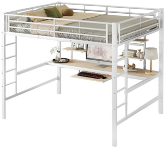 SOFTWEARY Hochbett mit Rausfallschutz und Lattenrost (140x200 cm) Metallbett, Kinderbett, Jugendbett