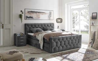 Boxspringbett >Cashfield< 6cm Topper, 2 Bettkästen, Bezugsstoff anthrazit gesteppt, Liegefläche 180x200 cm - Stellmaß 200 x 113 x 225 cm (BxHxT)