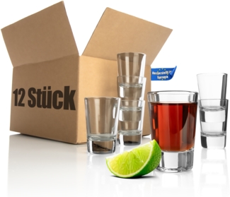 BigDean 12 Stück Schnapsgläser 6cl - standfeste Shotgläser mit dickem Boden - Robust & Spülmaschinenfest - Shot Gläser aus robustem Glas