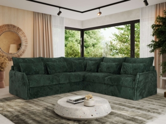 Ecksofa für Wohnzimmer, L-förmige Ecke mit losen Kissen, modular 4-Sitzer couchgarnitur - VERSO - Grün Cord