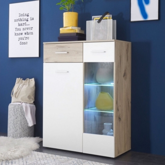 Bega Consult Stauraumvitrine Vitrine BZ5095 halbhoher Schrank in Viking Eiche und weiß