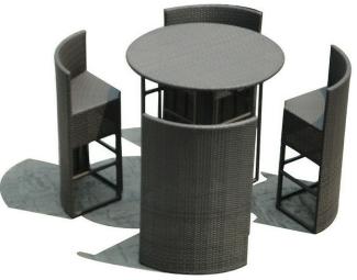 Luxus Premium Rattan Bar Set 4 Personen Polyrattan Lounge Set Glastisch+Hocker