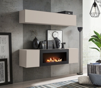 ASM-Moebel Wohnwand Wohnwand FLY N1 CC mit Push-Click System und Bio Ethanol Kamin, Mit Bio-Ethanol Kamin und Push-Click System.