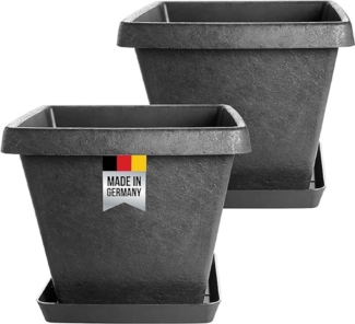 SUSTANIA Blumentopf Premium Pflanztopf mit Untersetzern (2er Set 40x40 cm), Anthrazit Pflanzkübel eckig