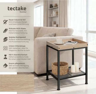 tectake Beistelltisch Couchtisch Rochester 41,5x41x56cm (1-St, 1 tlg), Rechteckiger Beistelltisch im rustikalen Industrie-Design