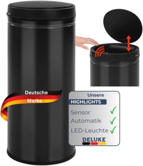 DELUKE® Sensor Mülleimer Küche 80L Schwarz - Automatik Bewegungssensor Klemmring | Smarter Abfalleimer mit Deckel Müllbehälter Kücheneimer