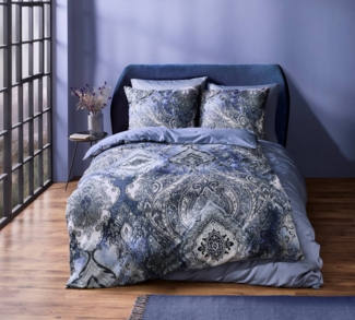 Fleuresse Mako-Satin Bettwäsche 155x220 Ornamente Paisley blau grau 114483-02