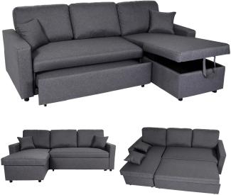 Ecksofa mit Bettkasten HWC-L17, Couch Sofa L-Form, Liegefläche Nosagfederung 228cm ~ dunkelgrau