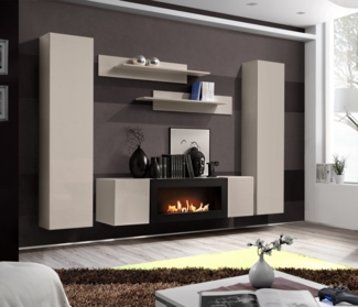 ASM-Moebel Wohnwand Wohnwand FLY M1 CC inkl. Push-Click System mit Bio Ethanol Kamin, Mit Bio-Ethanol Kamin und Push-Click System