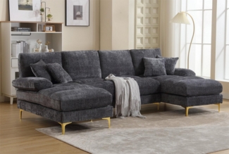 LVHOM Loungesofa mit Ottomane, 272 x 136 x 88 cm (LxBxH), frei Kombination, 4-6 Personen, (2xLiegestuhl, 1xZweisitzer-Sofa, 14 Kissen inkl. 4 Polster als Geschenk) 6-Sitzer Chenille U-Shape Sektionssofa/Modulares Sofaset/Schlafsofa/Ecksofa/Relaxliege, für ...