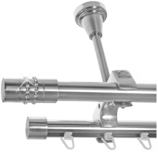 BASIT Gardinenstange Rohr und Innenlauf Edelstahloptik 20mm mit Deckenträgern 120 cm E80, Ø 20 mm, 2-läufig, verschraubt, Metall, D61RI 120 cm E80 Zylinder mit Kristall