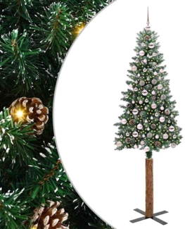 vidaXL Schlanker Weihnachtsbaum mit 300 LEDs mit Ständer Grün 210 cm 3394914