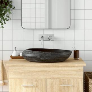 vidaXL Aufsatzwaschbecken Grau und Schwarz Oval 59x40x14 cm Keramik 155091