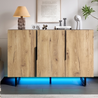 Robustes Retro-Sideboard mit LED-Beleuchtung, flexibler Stauraum & verstellbaren Füßen in Natur