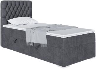 MEBLINI Boxspringbett DALIA 80x200 cm mit Bettkasten - H3/Dunkelgrau Samt Gepolstert Einzelbett mit Topper & Taschenfederkern-Matratze - 80x200 Rechts