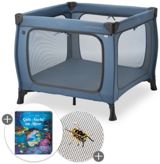 Hauck Baby-Reisebett Sleep N Play SQ Set - Dark Blue, Reisebett Laufgitter faltbar mit Matratze und Insektenschutz bis 15 kg