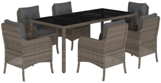 vidaXL 7-tlg. Garten-Essgruppe mit Kissen Grau Poly Rattan 3211858