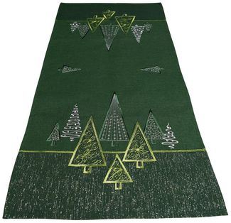 matches21 HOME & HOBBY Tischdecke 40x90 cm Tischläufer dunkelgrün edle Tannenbäume für Weihnachten (1-tlg), Ideal für Advent und Weihnachtsdeko