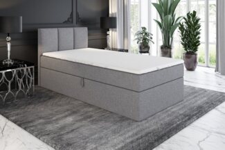 A&J MöbelLand GmbH Boxspringbett Einzelbett NASI mit Bettkasten, Topper und gepolstertem Kopfteil. (Boxspringbett mit Bettkasten und gepolstertem Kopfteil. Gratis Topper – nur jetzt erhältlich!, Kostenlose Lieferung! TOP ANGEBOT), Länge 208 cm Höhe 106 cm