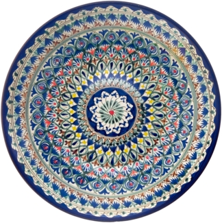 Usbekische Rischtan Lagan Ø42 cm Oriental Ljagan Keramik Schale Plate Glasur Teller Handarbeit