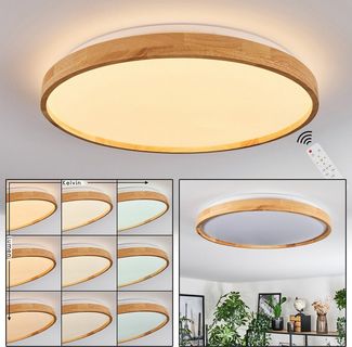 hofstein Deckenleuchte dimmbare Deckenlampe aus Metall/Bambus/Kunststoff in Weiß/Natur, LED wechselbar, 3000 - 6000 Kelvin, LED Leuchte(50cm), 4100 Lumen, 3000 -6000 Kelvin, inkl. Fernbedienung