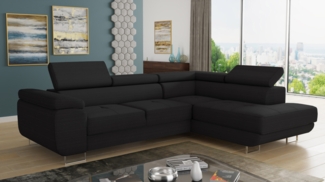 Ecksofa Caris mit Schlaffunktion und einstellbare Kopfstützen, Cord Stoff, Wohnlandschaft mit Bettkasten, Couch, Sofa, Bettsofa (Schwarz (Poso 135), Ecksofa Rechts)