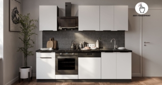 Küche ARIA K-BL Basic 250 cm Anti Fingerprint Küchenzeile Küchenblock Singleküche Einbauküche