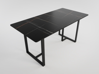 Esstisch MIAS 160x80cm schwarze Keramikplatte schwarzes massives Tischgestell : Schwarz