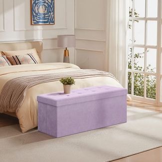 SONGMICS Sitzbank mit Stauraum, klappbare Sitztruhe, 38 x 110 x 38 cm, Bettbank, bis 300 kg belastbar, für Flur, Wohnzimmer, Schlafzimmer, lavendellila LSF277P01