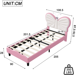 Kinderbett mit Schmetterlingskopfteil und Leselampe, 90x200cm Wei?/Pink