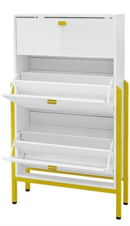MODFU Schuhschrank mit Reichlich Stauraum (Schuhregal, Sideboard, Schuhkipper, 1-St, 1 Schublade, 2 Türen) mit Schubladen, Doppelschuhregal, goldenen Griffen und Beinen