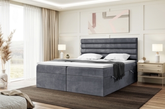 MEBLINI Boxspringbett KARIM 200x220 cm mit Bettkasten - H3/Dunkelgrau Samt Polsterbett - Doppelbett mit Topper & Taschenfederkern-Matratze