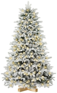 Salcar Künstlicher Weihnachtsbaum 180 cm Künstlicher Tannenbaum mit Schnee und Beleuchtung Warmweiß, Edeltanne, Christbaum mit Weihnachtsdeko, mit 908 Spitzen aus PVC und PE