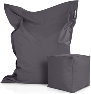 Green Bean® 2er Set XXL Sitzsack inkl. Pouf mit EPS-Perlen - Riesensitzsack 140x180 Liege-Kissen Bean-Bag - Anthrazit