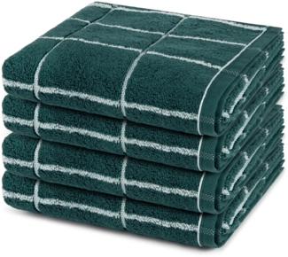 Ross Sensual Skin Karo 4 tlg. Frottier-Set - 4 X Handtuch (50 X 100cm) - 500 - Moosgrün